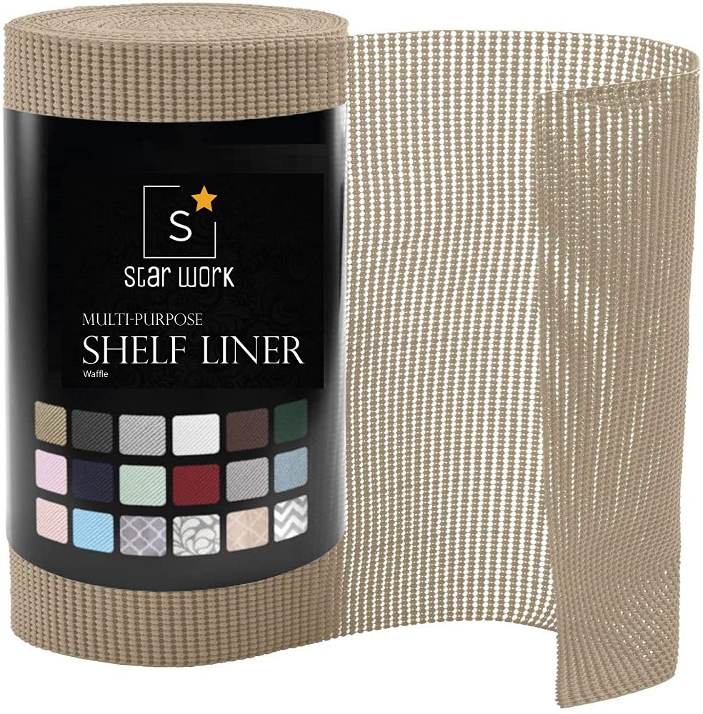 STAR WORK 30x500 Cms Shelf Liners for Kitchen Shelves | Cabinet Cupboard Sheets | Wardrobe Mat Anti-Skid and Slip Drawer Matting Roll Waterproof Slab Cover with Extra Grip (Cream, Washable)-image-15