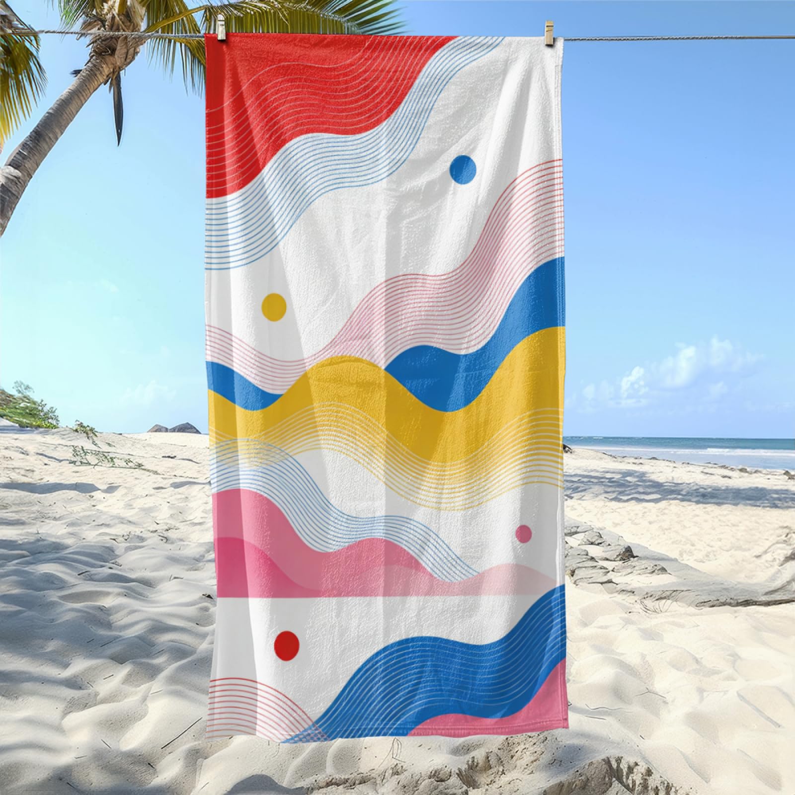 Fouta PlageOndes Bleues Modèle Surdimensionné avec Diverses Tailles, Respirante et Portable, Parfaite pour Voyages Sorties Piscine et Usage Extérieur Quotidien 90x160 cm