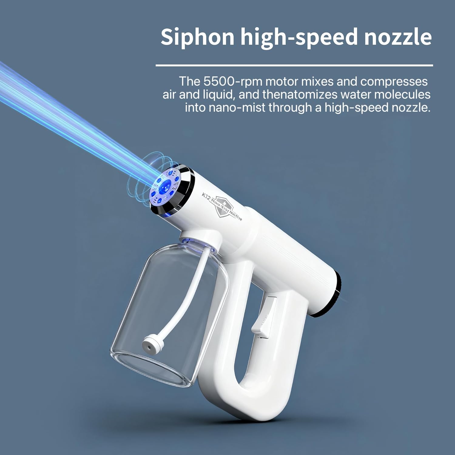 Cordless Electric Disinfection Atomizer Sprayer Rechargeable Hairdresser Spray Gun,380ml Wireless Dual Spray Modes Blue Light Nano Fogger for Stylist,Barber and Home Use - Image 3