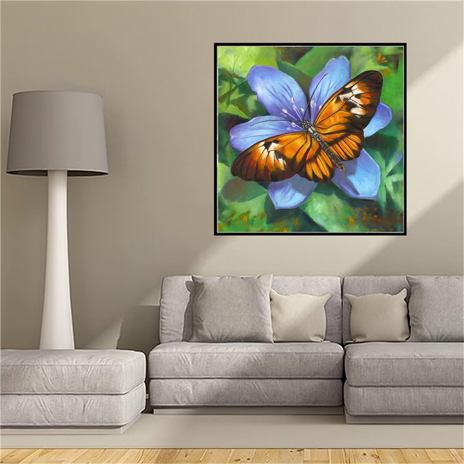 Broderie Diamant Papillon Fleuri grand format 75x75cm pour réduire le stress quotidien