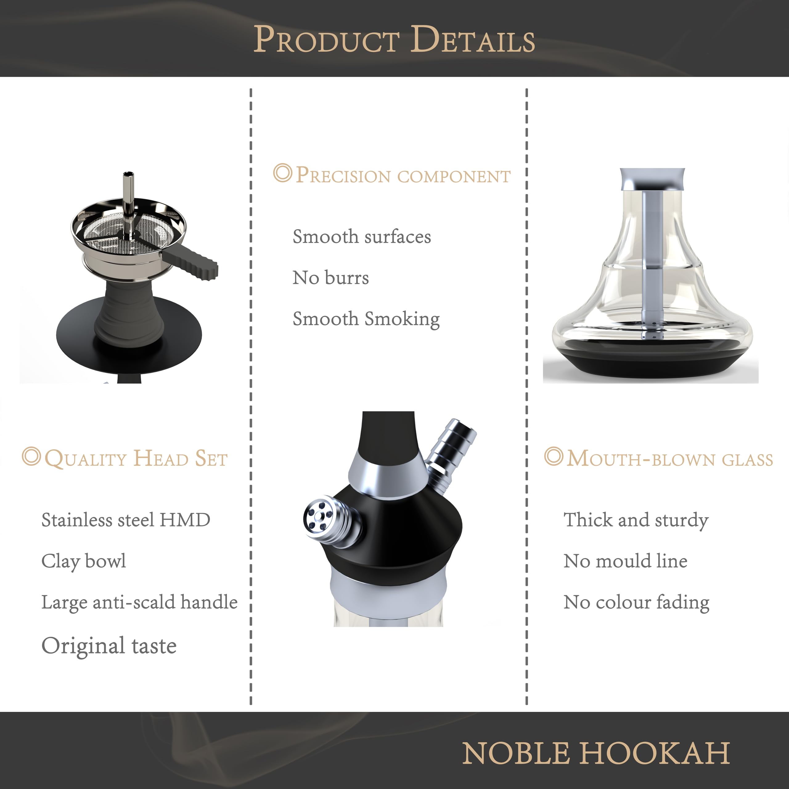 NOBLE HOOKAH Set de Cáñamo Pequeño de Viaje de 43 cm con Accesorios, Botella Soplada a Mano y Pipa de Acero Inoxidable, 1 Manguera y Asa