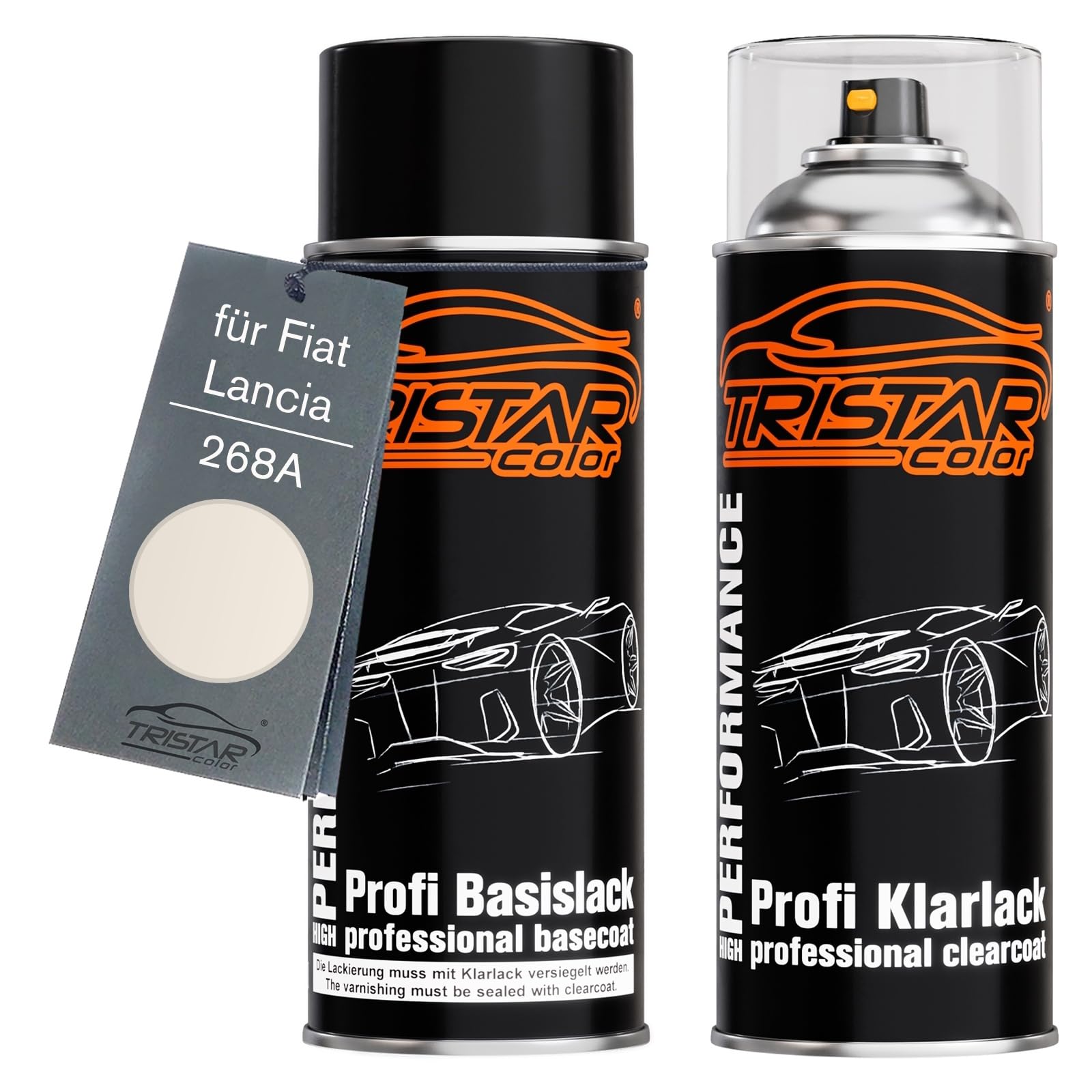 TRISTARcolor Car paint Spray can set for Fiat/Lancia 268A Bianco Gelato/Gelato Weiss Base coat clear coat spray can 400ml