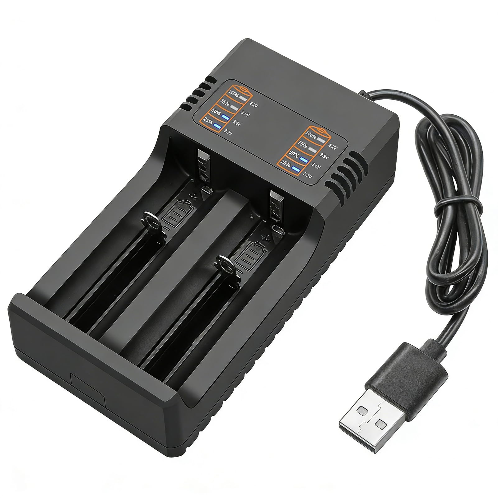 Cargador Rápido Inteligente 18650 USB, Cargador para Baterías 3.7V Li-Ion 2 Ranuras, con Pantalla LCD para 21700 26650 18500 18650 16340 14500, Universal para Baterías Litio con Protección Temperatura — view 7