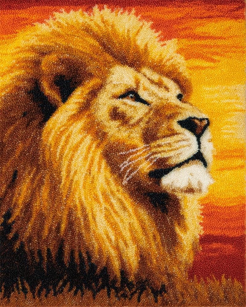 FWRTYCB Latch Hook Kits Rug Sunset Male Lion Golden