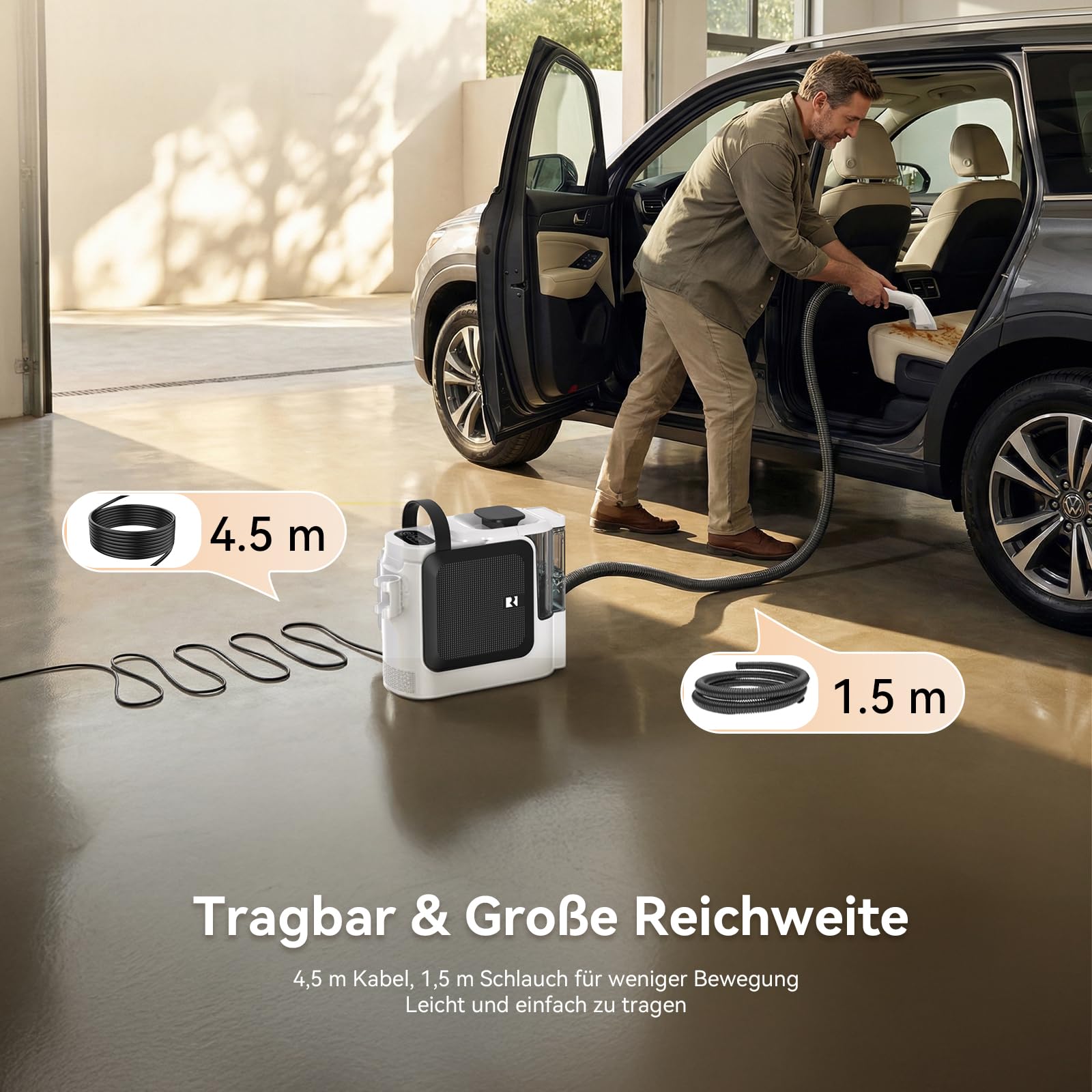 Redkey C2 Polsterreiniger Gerät, 26KPA 1800W Heißdampf Waschsauger Teppichreiniger, 4-in-1 Dampfreiniger Nasssauger Polsterreiniger für Sofa, Teppich, Fenster, Auto, 7 Zubehör & Reinigungsmittel