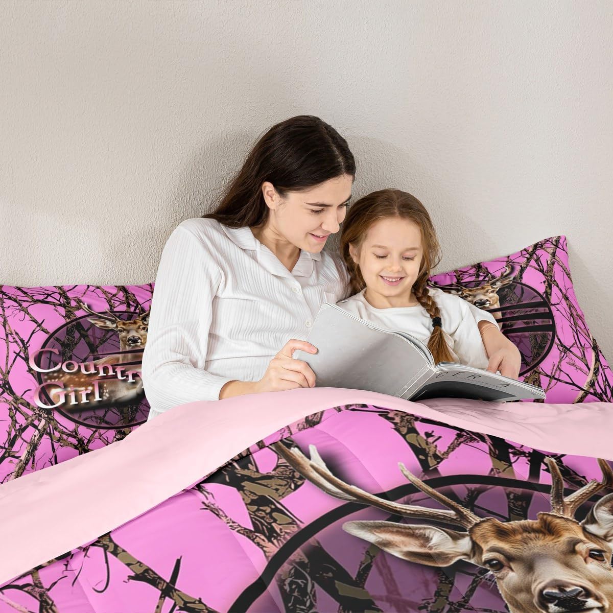 Erosebridal Camo Hunting Deer Queen Comforter Set,Pink Camouflage Hunter Bedding Sets for Girls Boys Kids,Rustic Cabin Lodge Quilt Bed Set,Tree Branch Room Decor with 2 Pillowcases,All Season