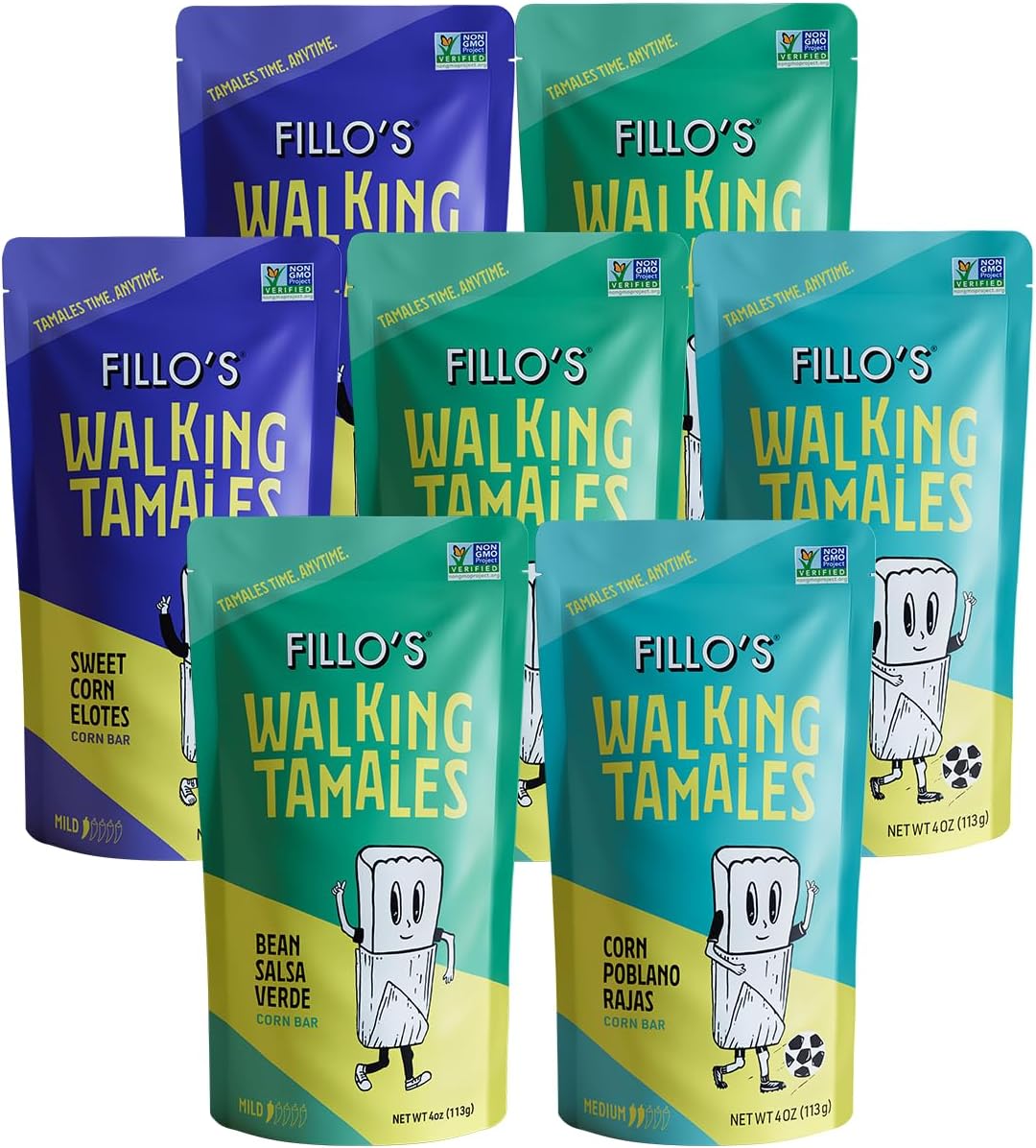 Fillo’s Tamales Variety Pack (7 Pack) – Ready-to-Eat Shelf Stable Mexican Tamales, Microwave Meal, Gluten-Free, Vegan, Non-GMO – Salsa Verde, Corn Poblano Rajas & Sweet Corn Elotes