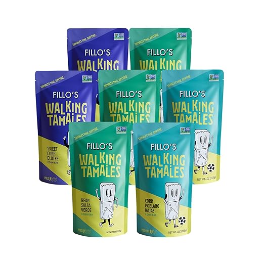 Fillo's Walking Tamales, Mild Variety Pack of 7, Ready-to-Eat, Delicious, Gluten-Free, Preservative-Free, Vegan, Microwavable, Non-GMO (3 Salsa Verde, 2 Corn Poblano Rajas, 2 Sweet Corn Elotes)