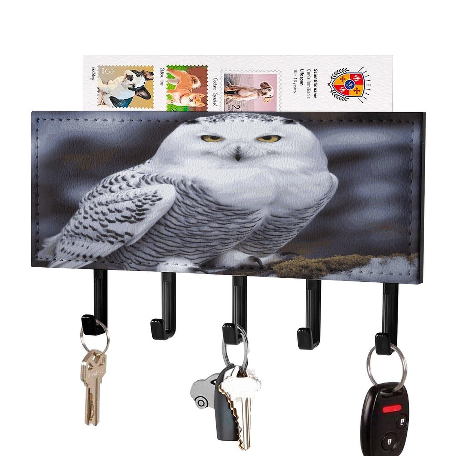 Fekiloot Black-Style Arctic Owl Key Holder Wall Mount Key And Mail Holder Key Hanger With 5 Hooks Decorative Pu Key Rack Hanging Key Hooks For Wall Living Room Kitchen Bathroom Hallway
