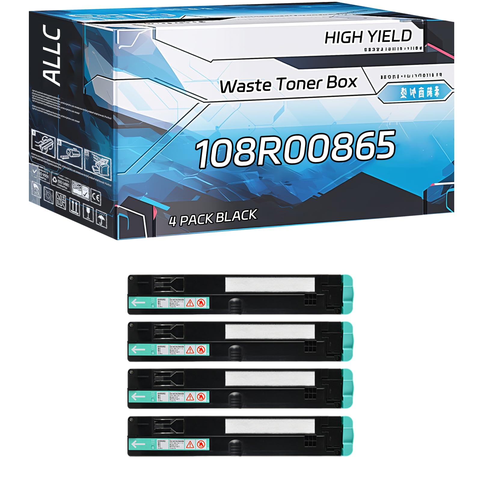 Compatible for Xerox 108R00865 Waste Toner Box Work for Xerox Phaser 7500 7500DN 7500DT Printers, with Chip, High Yield 20000 Pages, Clear Printing (4 Pack Black)