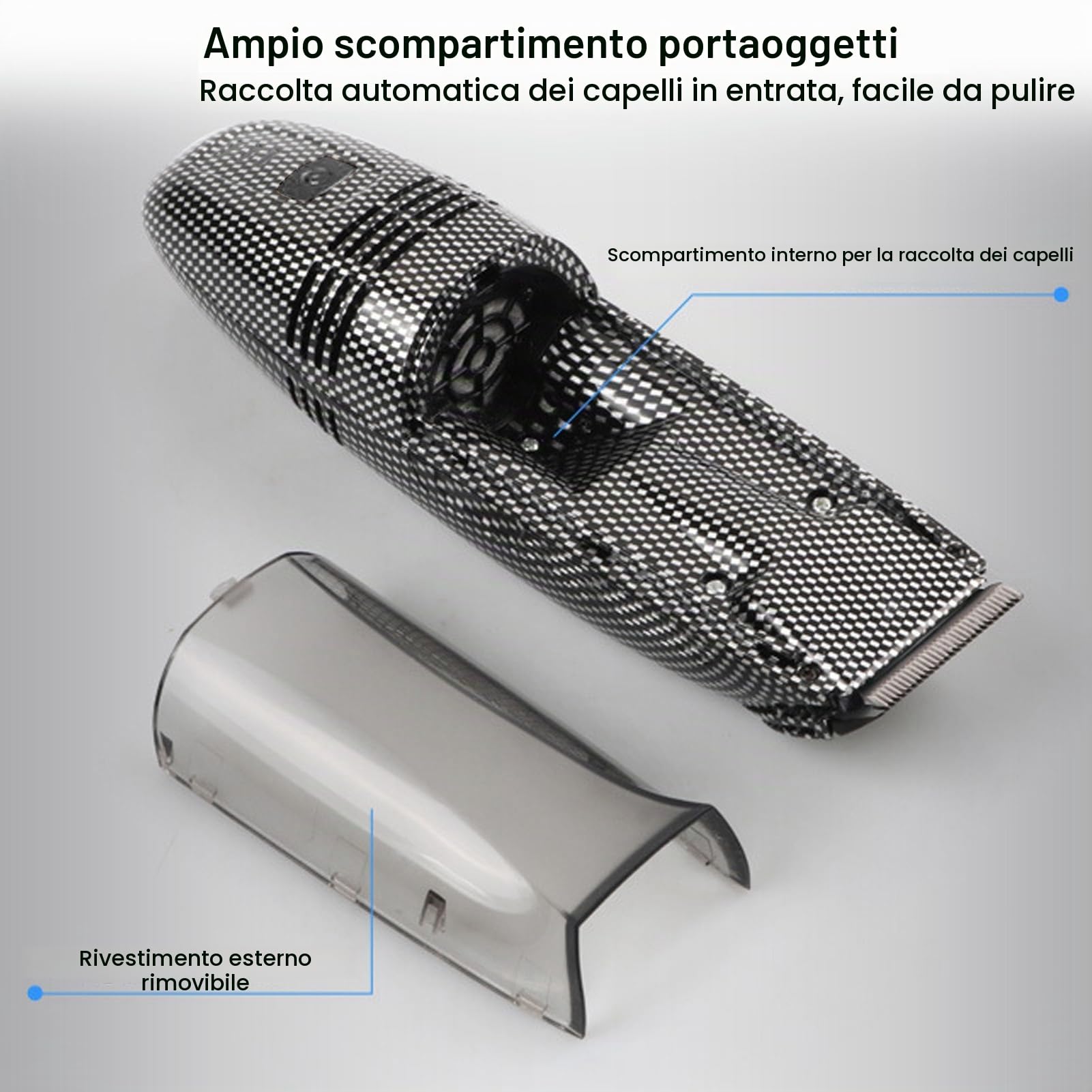 Tagliacapelli, Tagliacapelli a Vuoto Senza Fili con Potente Aspirazione Automatica dei Capelli, Rasoio Elettrico Ricaricabile con 4 Pettini Guida per Uomo