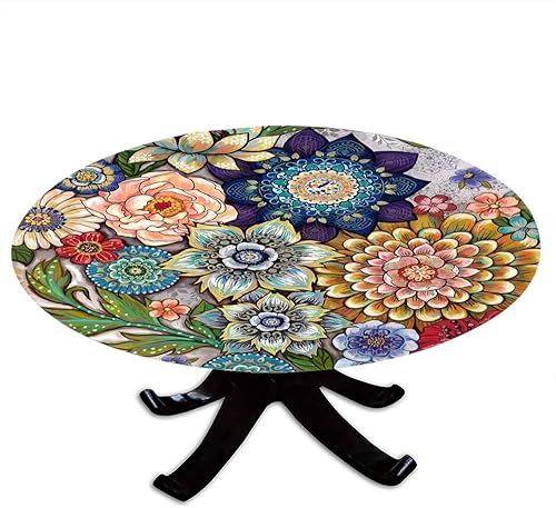 VBTGVE Mantel redondo floral bohemio con bordes elásticos, diseño bohemio, para mesas de comedor, fiestas de bufé y campamento, apto para mesa de 40
