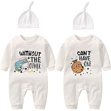 YSCULBUTOL Baby Twins Bodysuits Milk Cookies Matching Rompers Cotton Long Sleeve Newborn Jumpsuit Funny Twin Outfit 0-12M
