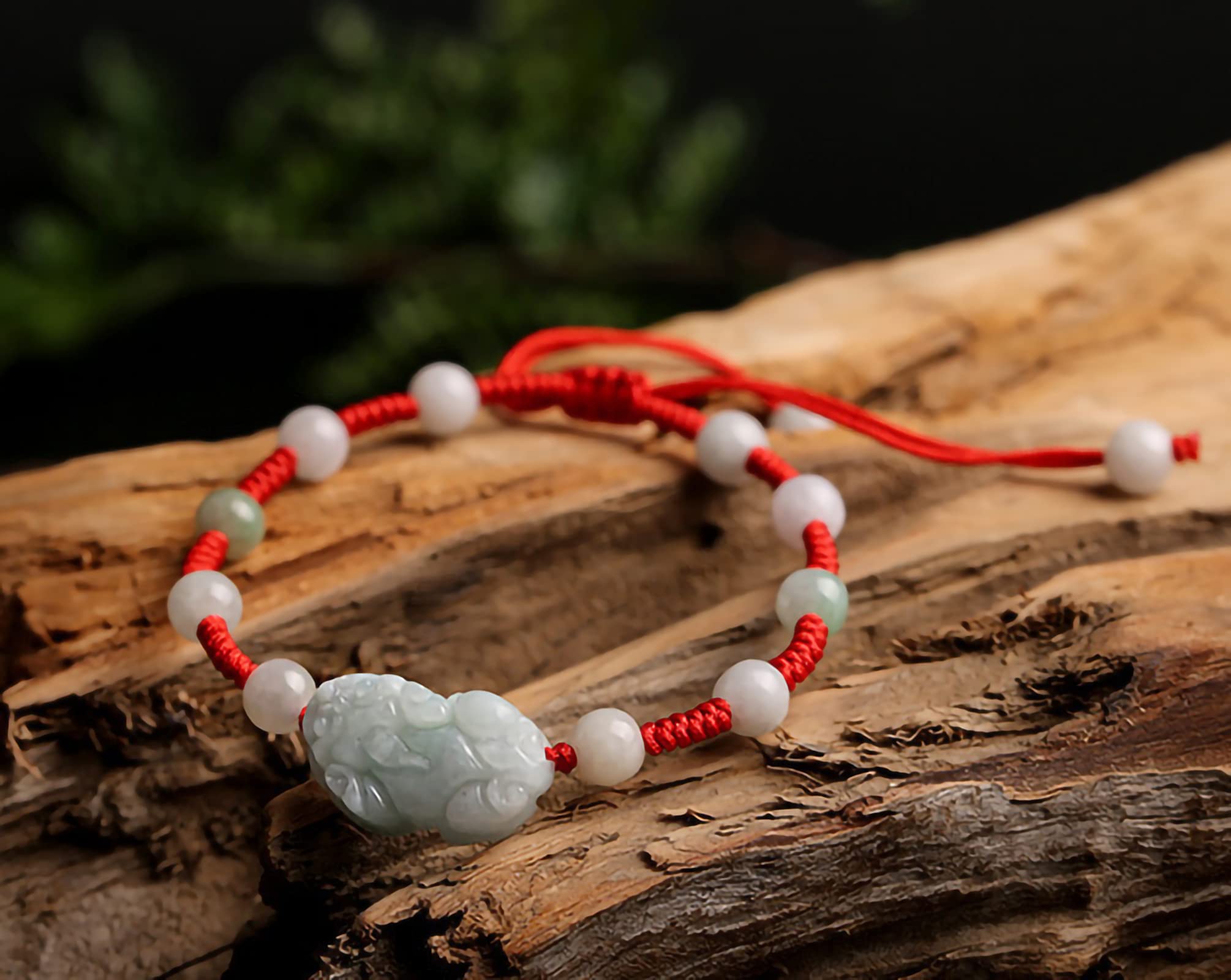 Bracciale di Cinnabar Naturale Braccialetti Intrecciati in Giada Naturale per Donne Uomini, prosperità Regolabile per la prosperità della prosperità Feng Shui Charm Bracciale per Amanti degli Amanti