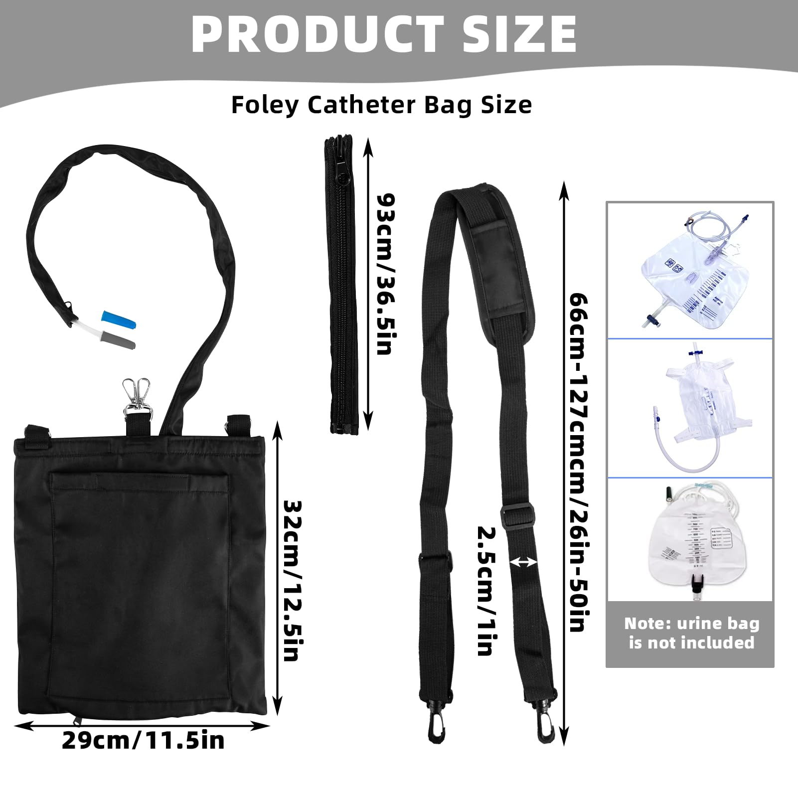 2000ml Catheter Bag Holder, Foley Catheter Bag Covers with Zipper Pipe Sleeve & Adjustable Strap, Secure Soft& Discreet for Nephrostomy Bag & Foley Catheter Users, Urine Bag Cover (Black)