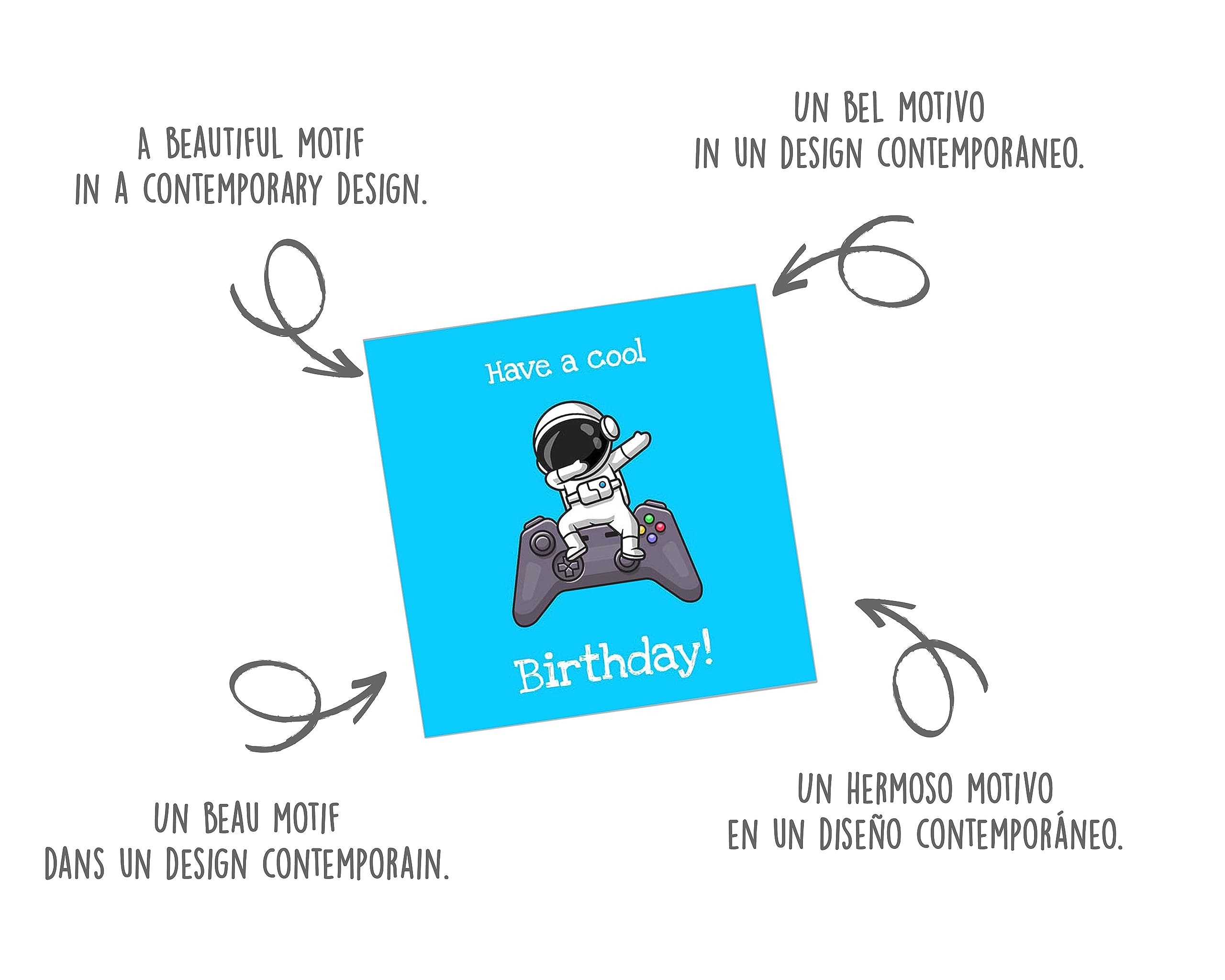 Edition Seidel Biglietto Di Auguri Quadrato Con Busta – Happy Birthday Billet – Design Astronauta E Controller Per Bambini, Ragazzi E Adulti – GQ141 - 3