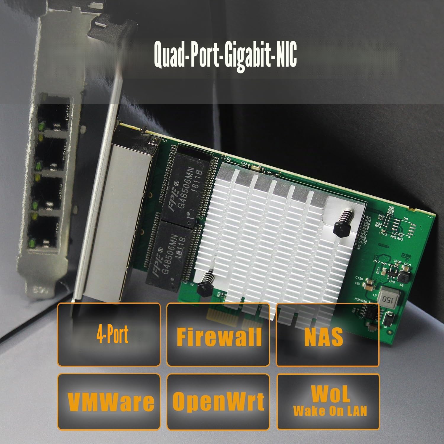 GLOTRENDS ST7387 4-Port Gigabit PCIe Ethernet Netzwerkkarte, 4 x RTL8111H Chip, 4 x RJ45 LAN Port, PCIe X1 Installation