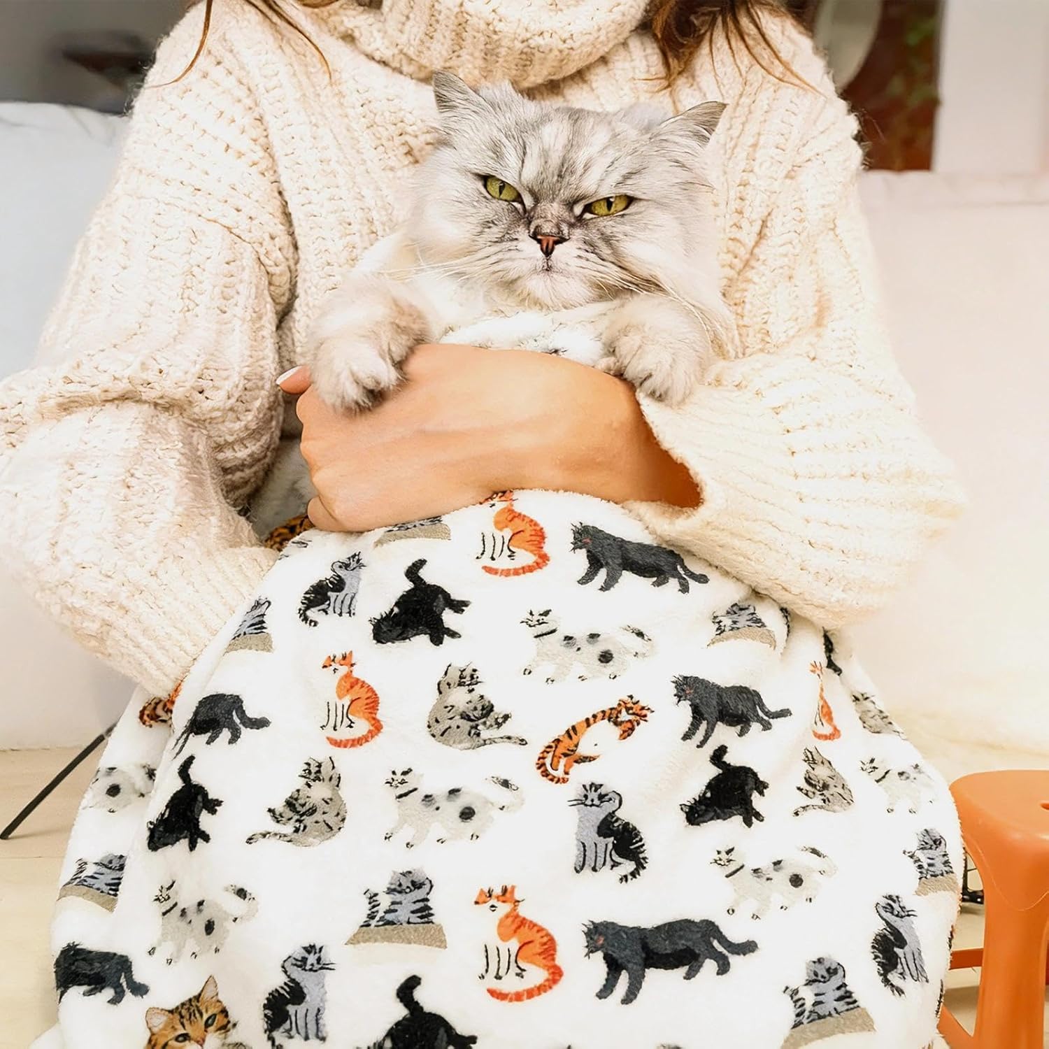 Cat Throw Blanket, 50"x60" Soft Cozy Flannel Throw with Cat Print for Pet Lovers Lightweight Pet Themed Blanket Gifts Full Seasons - Image 8