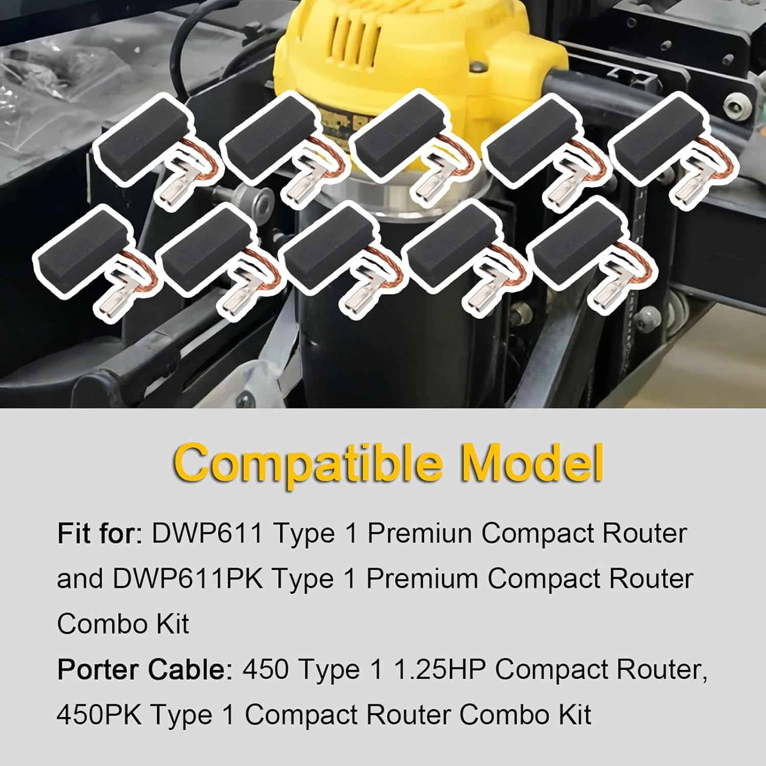 10 Pack For DeWalt DWP611 & DWP611K Routers Carbon Brush Replacement Parts,For DeWalt A27343-4,Carbon Brush A27343-4 Replacement