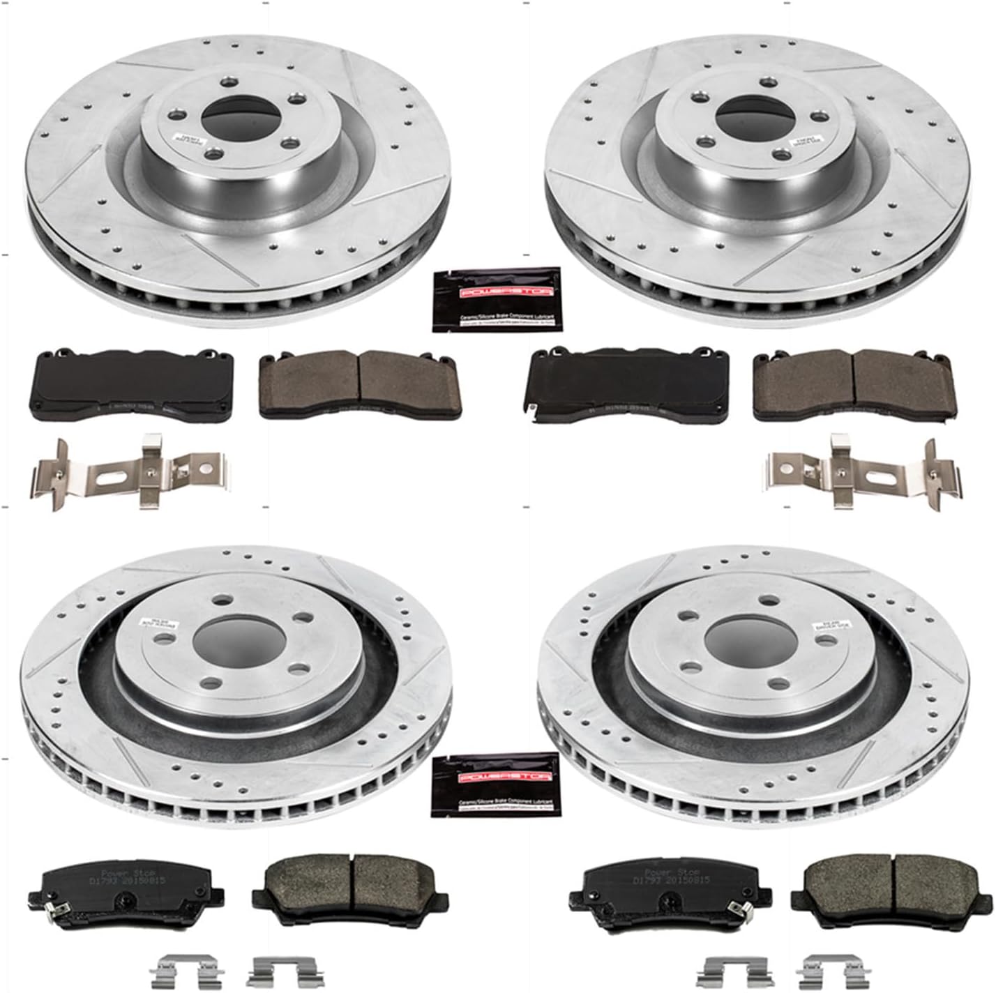 PowerStop Front and Rear Brake Kit For Ford Mustang 2015-23 - Drilled and Slotted Disc Rotors with Ceramic Brake Pads Replacement, K6810