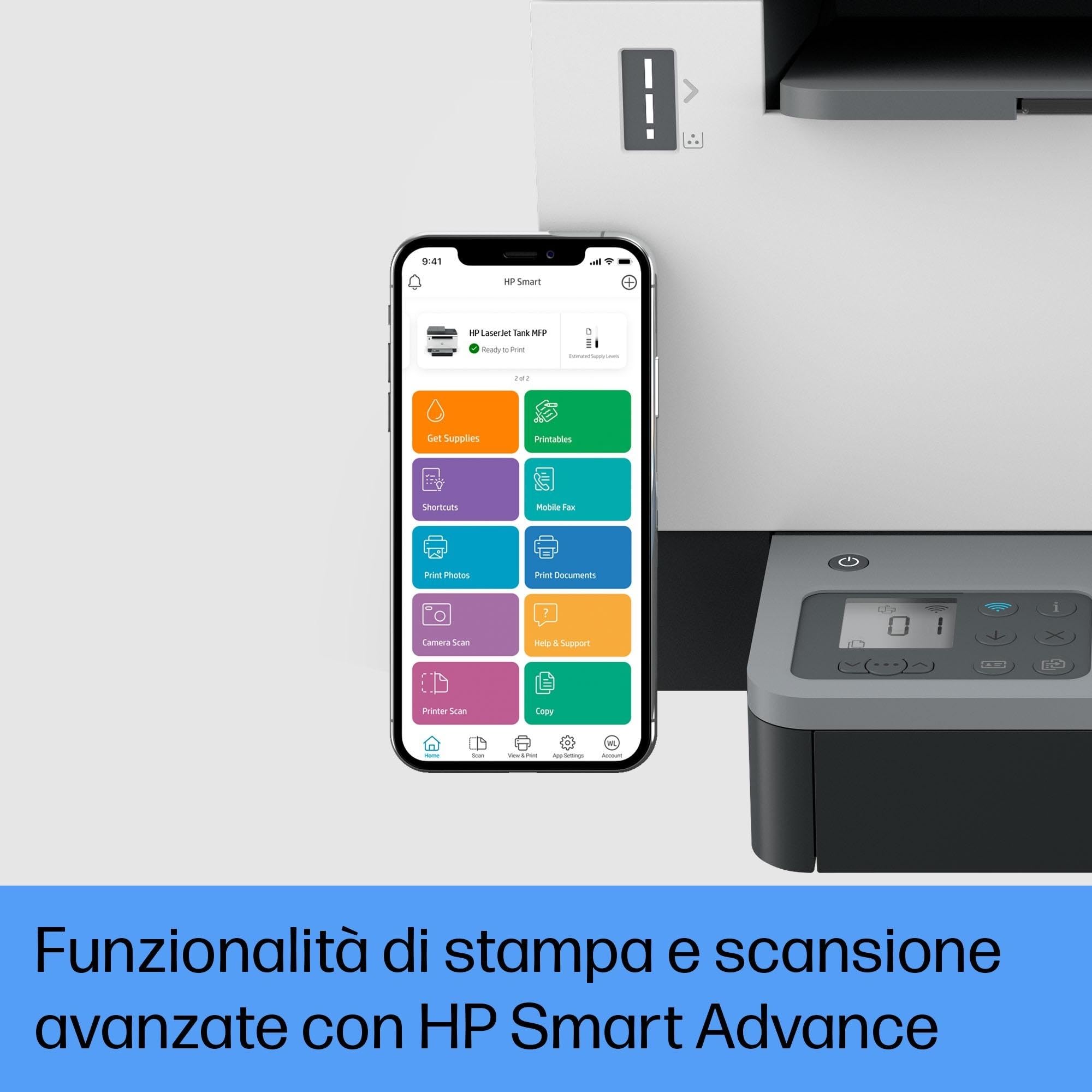 HP Laser Tank 2604sdw 381V1A Monocromatica Multifunzione Stampante Serbatoio Toner Ricarica Rapida Stampa F/R Automatica 22 ppm 5000 Pagine Scansione Wi-Fi USB Bianca