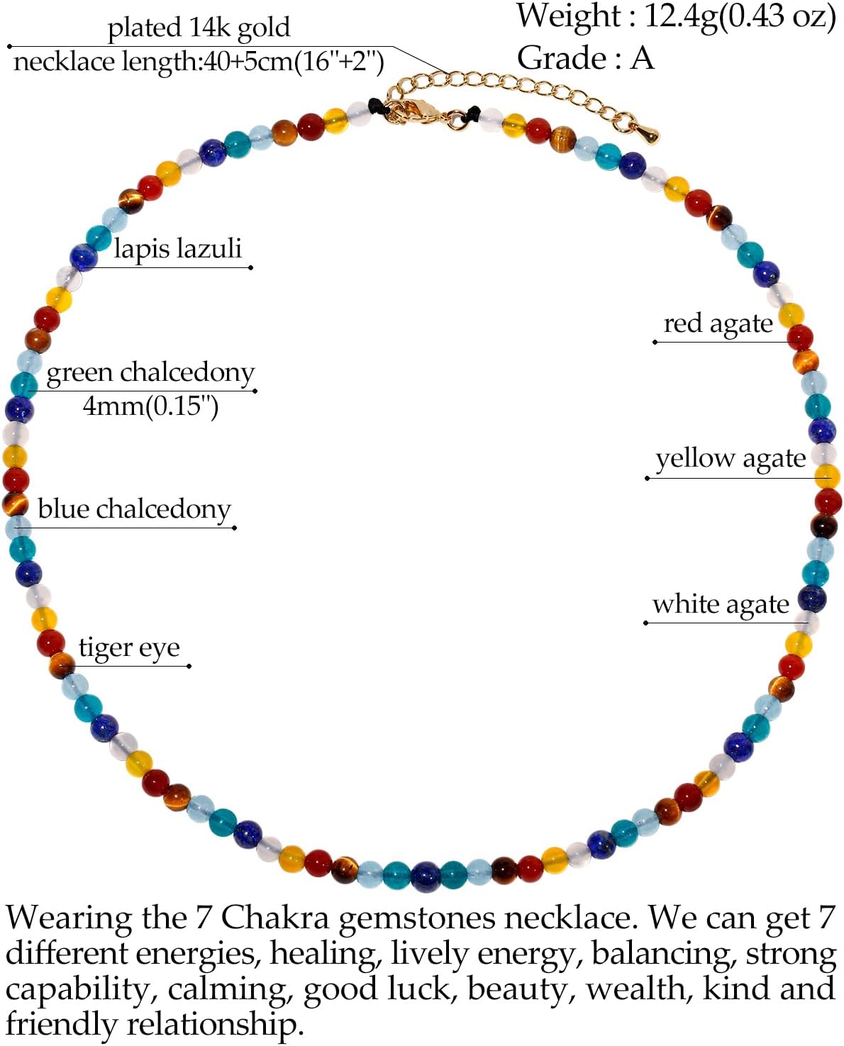 Jewever 7 Chakra Gemstone Beaded Necklaces for Women Healing Crystal Anxiety Relief Items Meditation Balance Strand Jewelry for Women - Image 5