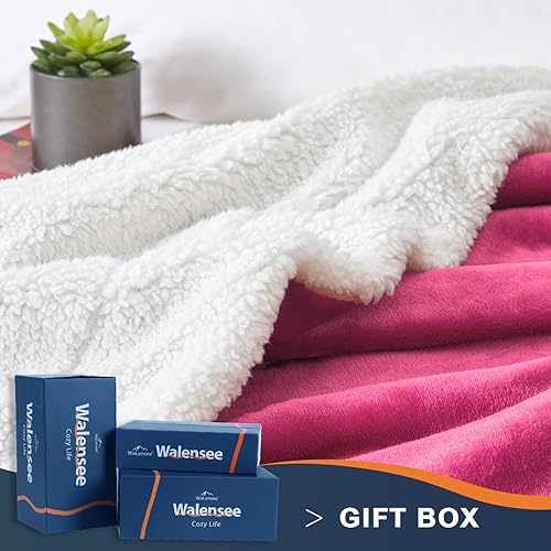 Miniatura 2 de Walensee Manta de vellón Sherpa (Tamaño de manta de 50 x 60 pulgadas, rosa intenso) Manta de franela de microfibra reversible súper suave para sofá