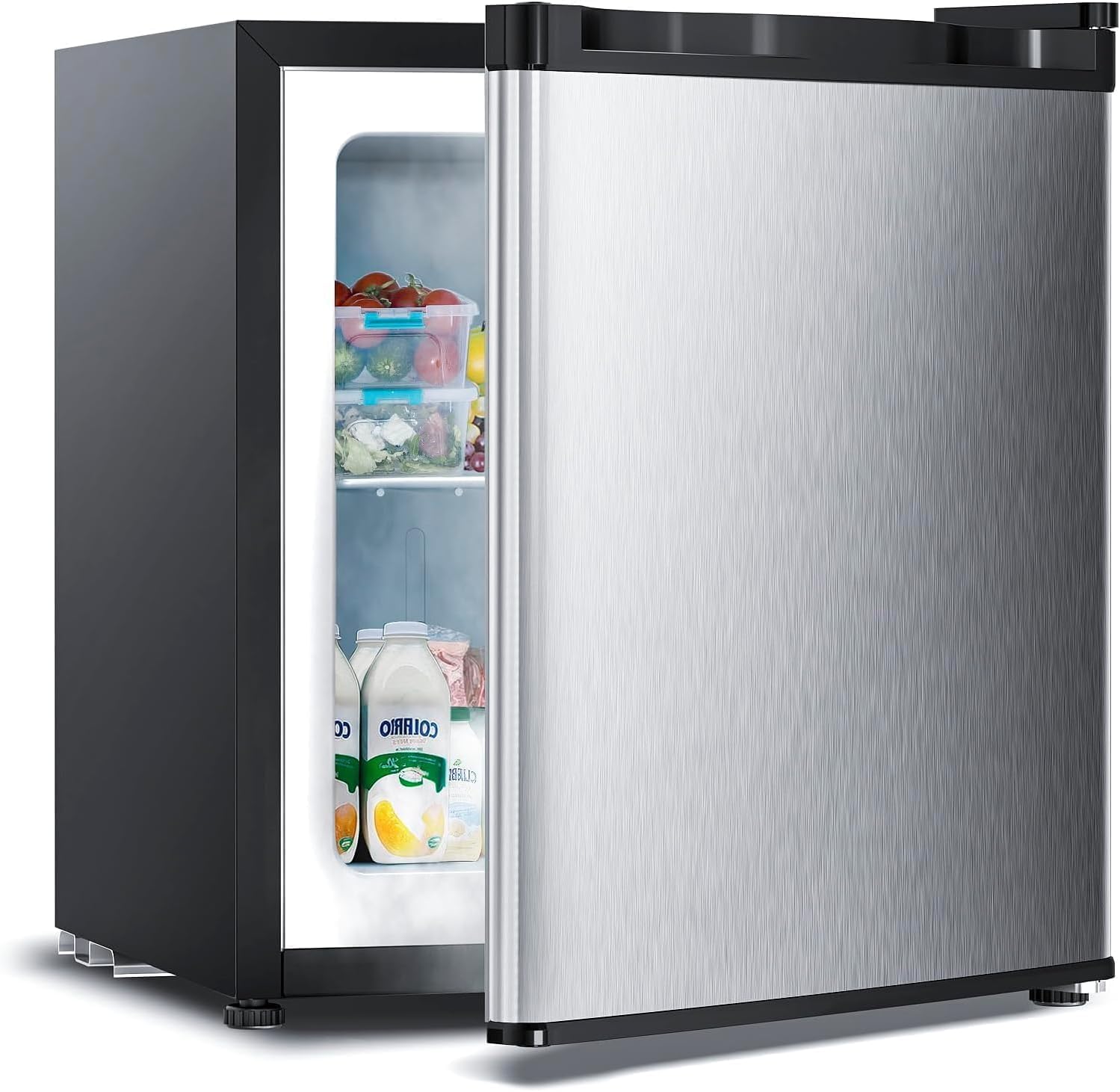 Electactic 1.2 Cu.ft Upright Freezer, Small Mini Freezer with Adjustable Thermostat, Removable Shelves, Reversible Single Door, for Bedroom/Home/Dorms/Apartment, Stainless Steel