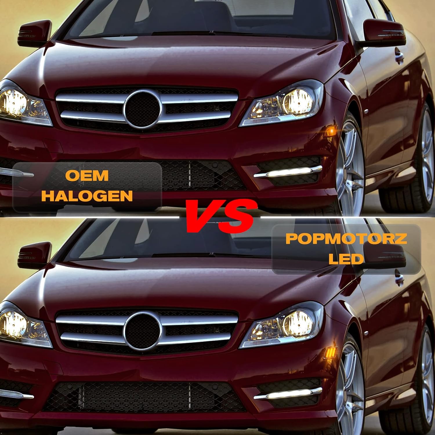 POPMOTORZ Full LED Front Bumper Side Marker Light Assembly, Amber Blinker Signal Lamp Kit Compatible With 2008-2011 Mercedes W204 C250 C300 C350 & 2008-2013 C63 AMG Driver & Passenger Side-Smoked Lens