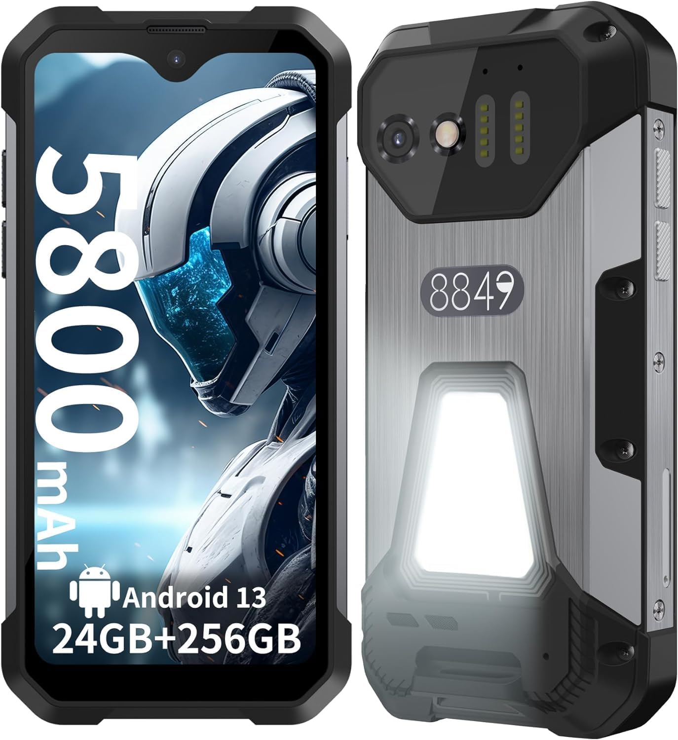 AMAV Unihertz 8849 TANK MINI Tri-Proof Phone, 4.3-inch Compact 4G Outdoor Tri-Proof Smartphone, 24GB RAM+256GB ROM, Waterproof Android 13 Phone, 100MP+32MP Camera, 5800mAh/Camping Lights