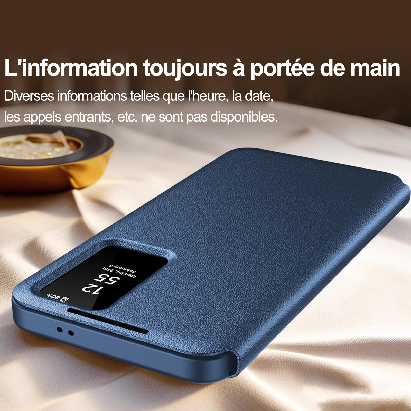 Custodia per Samsung A57 Clear View, custodia Smart View, flip Folio Cover a portafoglio, custodia a portafoglio Galaxy A57 Clear View, 360 Full Clap, protezione Case A57 5G (blu)