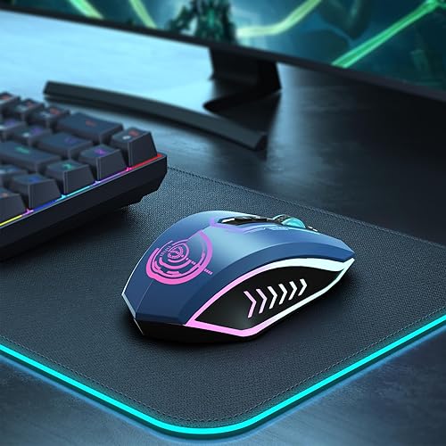 Miniatura 7 de UHURU Mouse para juegos, mouse inalámbrico para juegos con 7 botones, 7 colores LED intercambiables hasta 12000 DPI, mouse USB recargable para PC y
