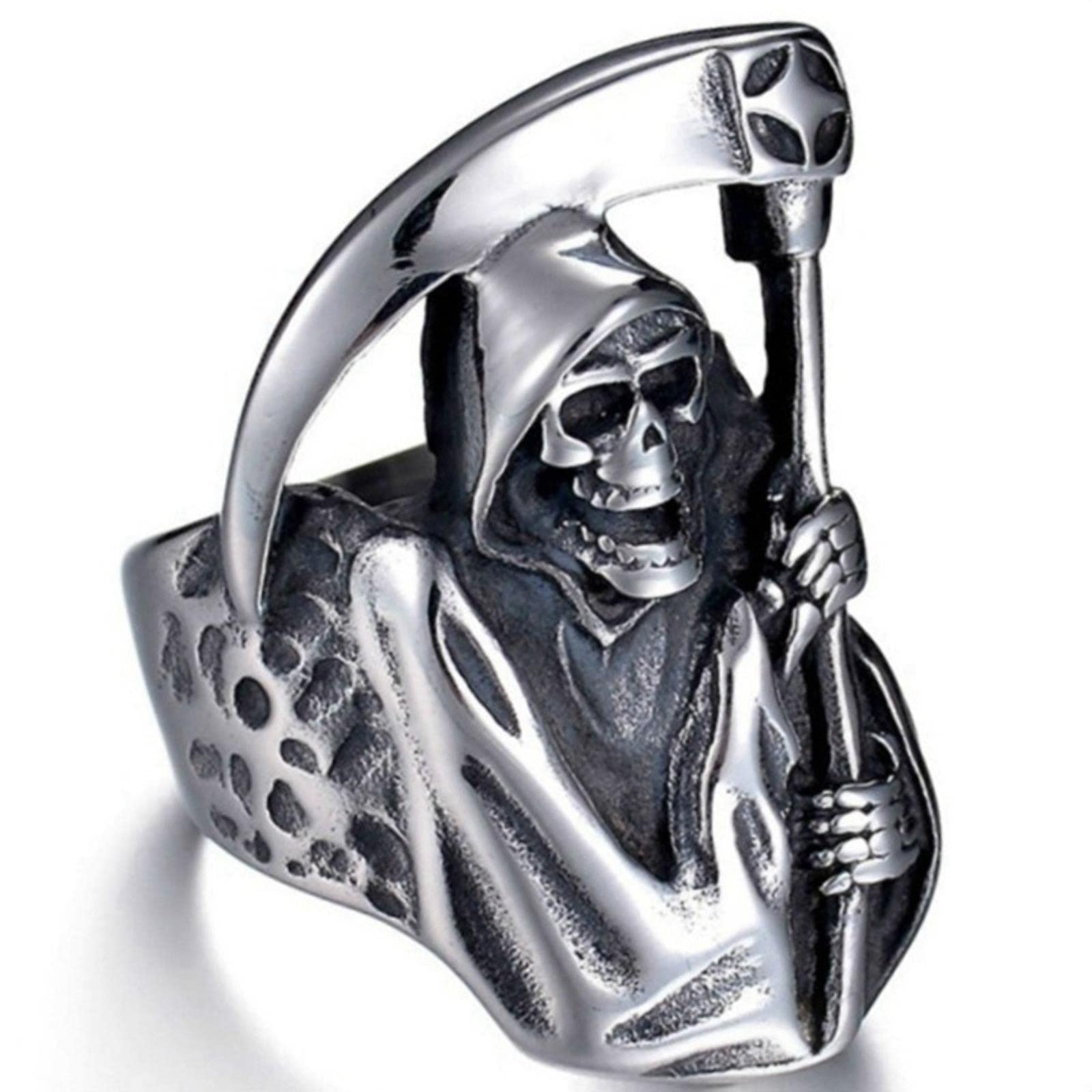 316L Stainless Steel Death Reaper Ring Punk Rock Hip-hop Skull Rings Halloween Party Biker Explosion Dark Fashion Jewelry Gift