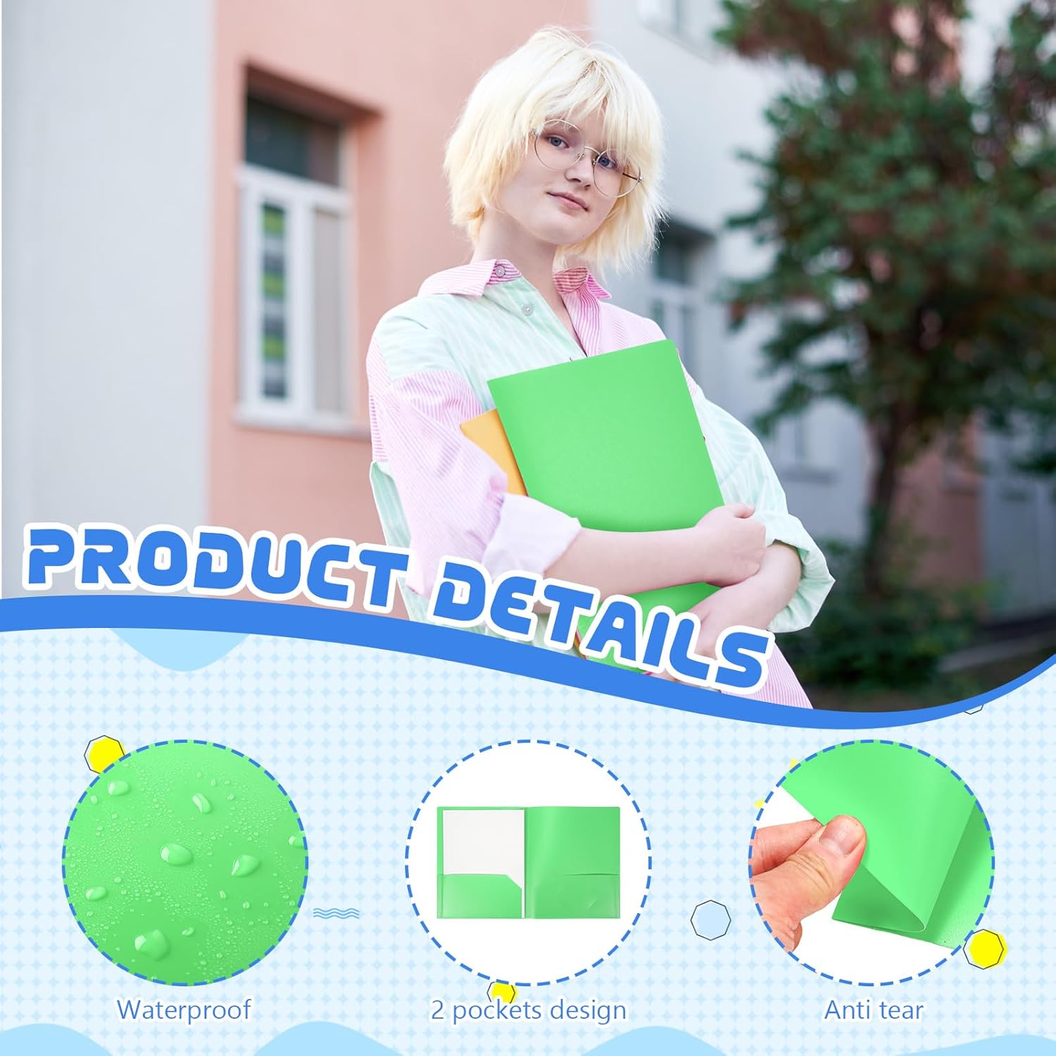 24 Pcs Green Heavy Duty Plastic Folders 2 Pocket File Folder Fit Letter Size for Home Office School Communication Presentation Report Sheet Protectors (Green)