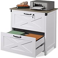 Vista 8 de DEVAISE Archivador lateral con cerradura, 2 cajones y estación de carga, soporte de impresora de madera de granja con gran almacenamiento, se adapta