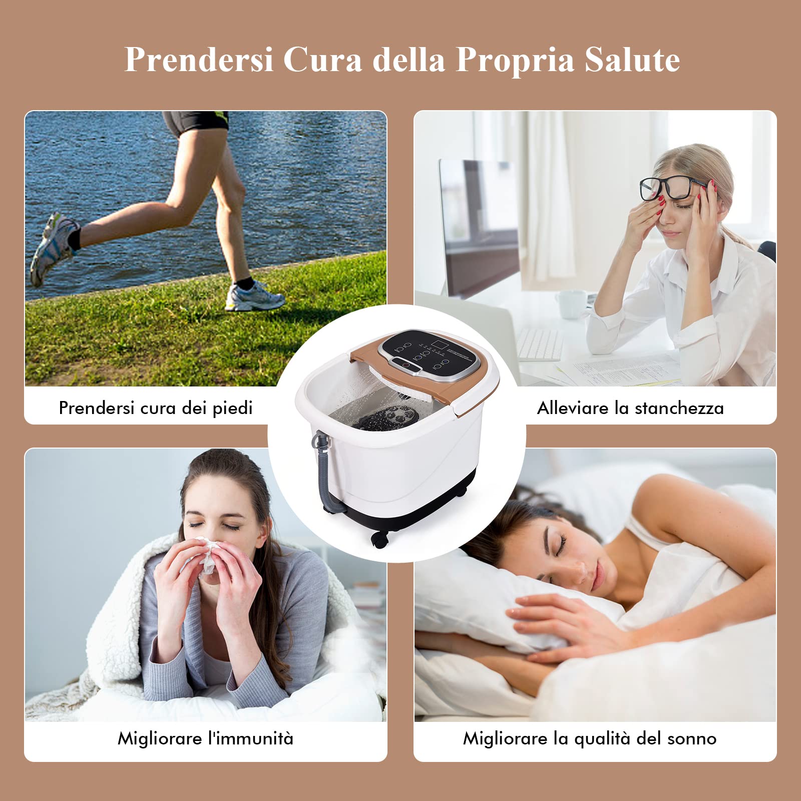 RELAX4LIFE Pediluvio Idromassaggio Elettrico 3 in 1 con Doccia, Riscaldamento Rapido e Mantenimento Temperatura, Sterilizzazione a Infrarossi e Timer 60min, Copertura con Rotelle