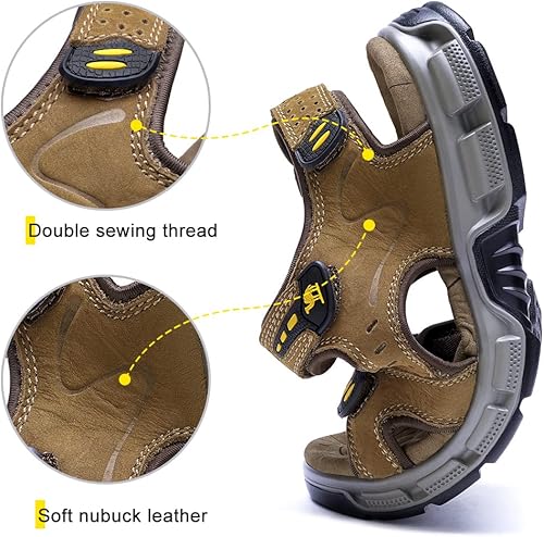 Miniatura 3 de Camel Crown - Sandalias de cuero para hombre, para senderismo, caminar, playa, atletismo, al aire libre, con cojín de aire premium impermeable.