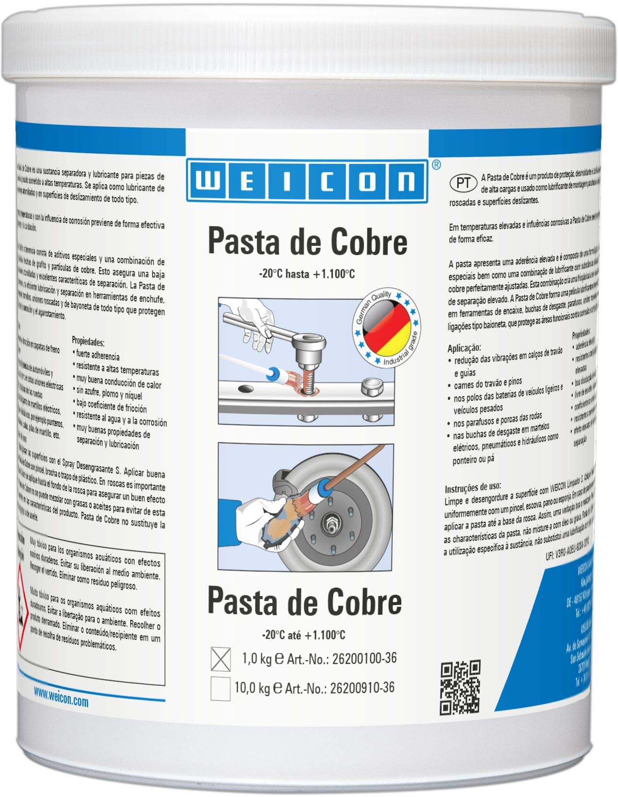 WEICON Pasta de Cobre | 1 kg | Protector, separador y lubricante para altas temperaturas