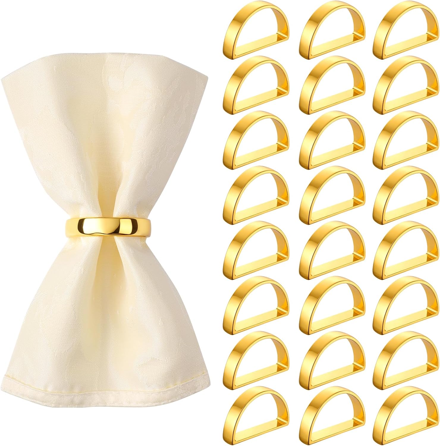 Suream Stainless Steel Napkin Rings, 24 Packs Napkin Ring Holders for Table Kitchen Dinner Party Wedding Decoration(Bright Gold Semicircle)