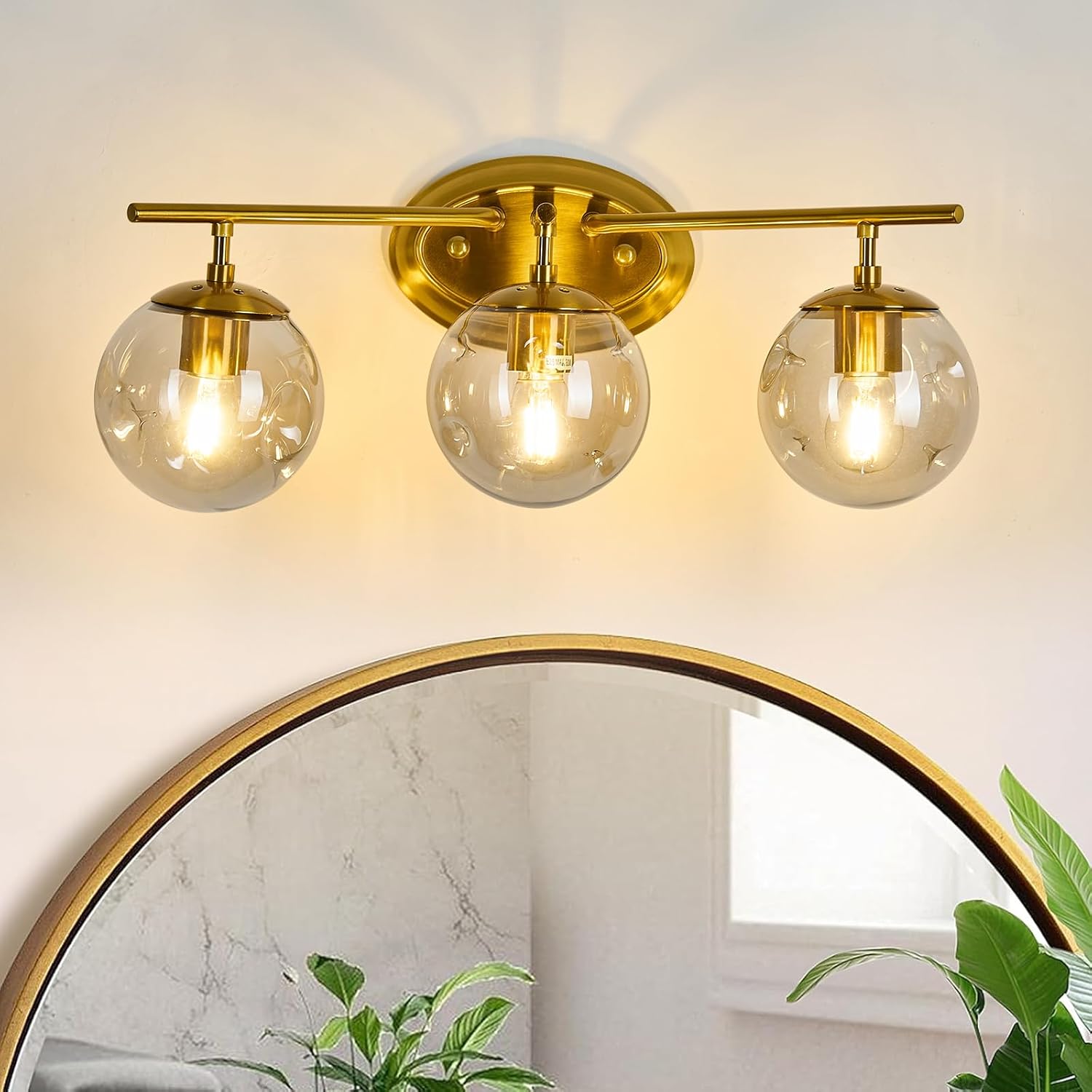 Gold Vanity Lights Over Mirror Mid Century Modern Bathroom Light Fixture with Glass Globes 3 Light Wall Sconce for Bathroom Farmhouse