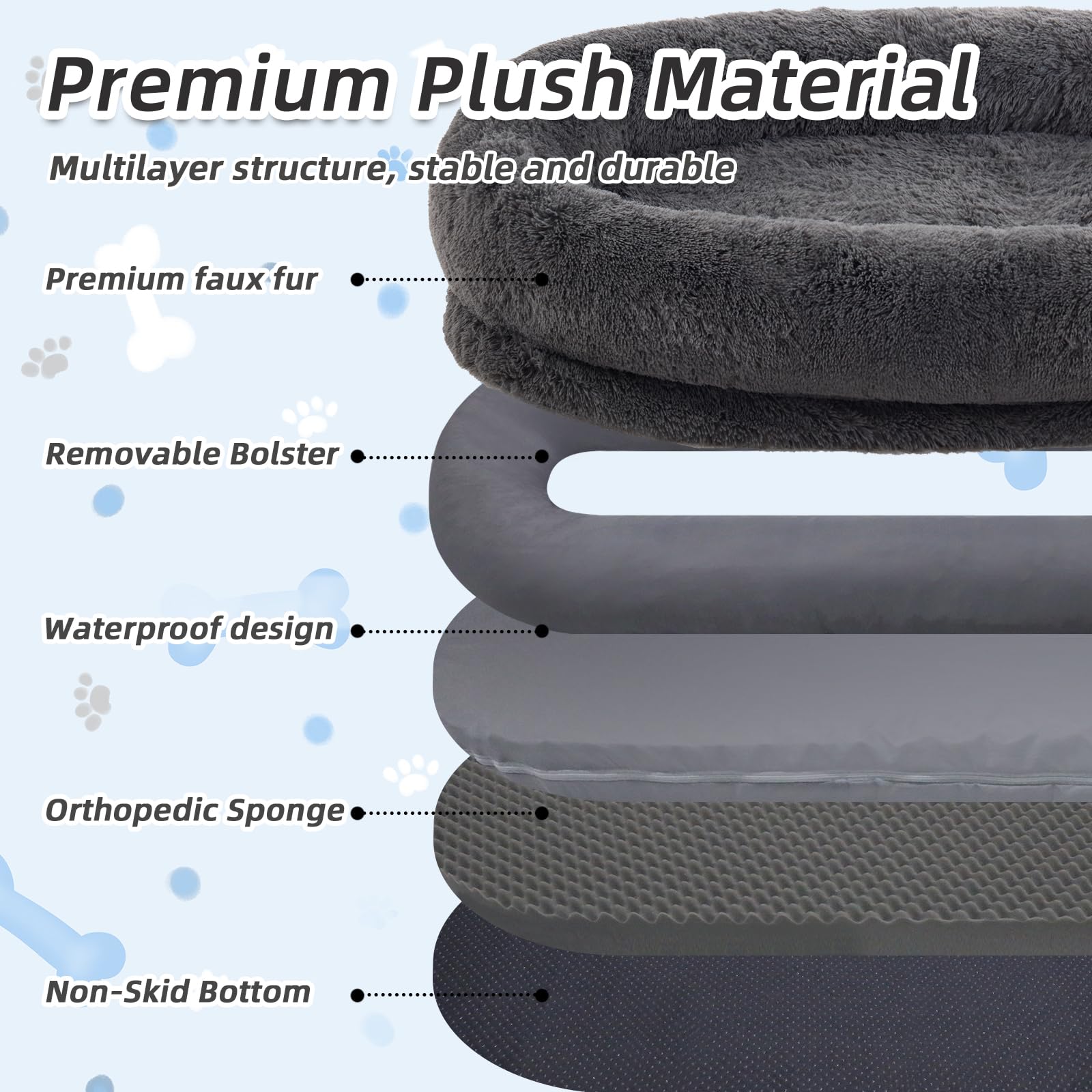 Human Dog Bed, 71''x45''x12'' Size Fits You and Pets, Washable Faux Fur Pet Bed for People Doze Off, Napping Orthopedic Dog Bed, Present Plump Pillow, Blanket, Strap - Pink: 71.0"L x 45.0"W x 12.0"Th Dark Grey