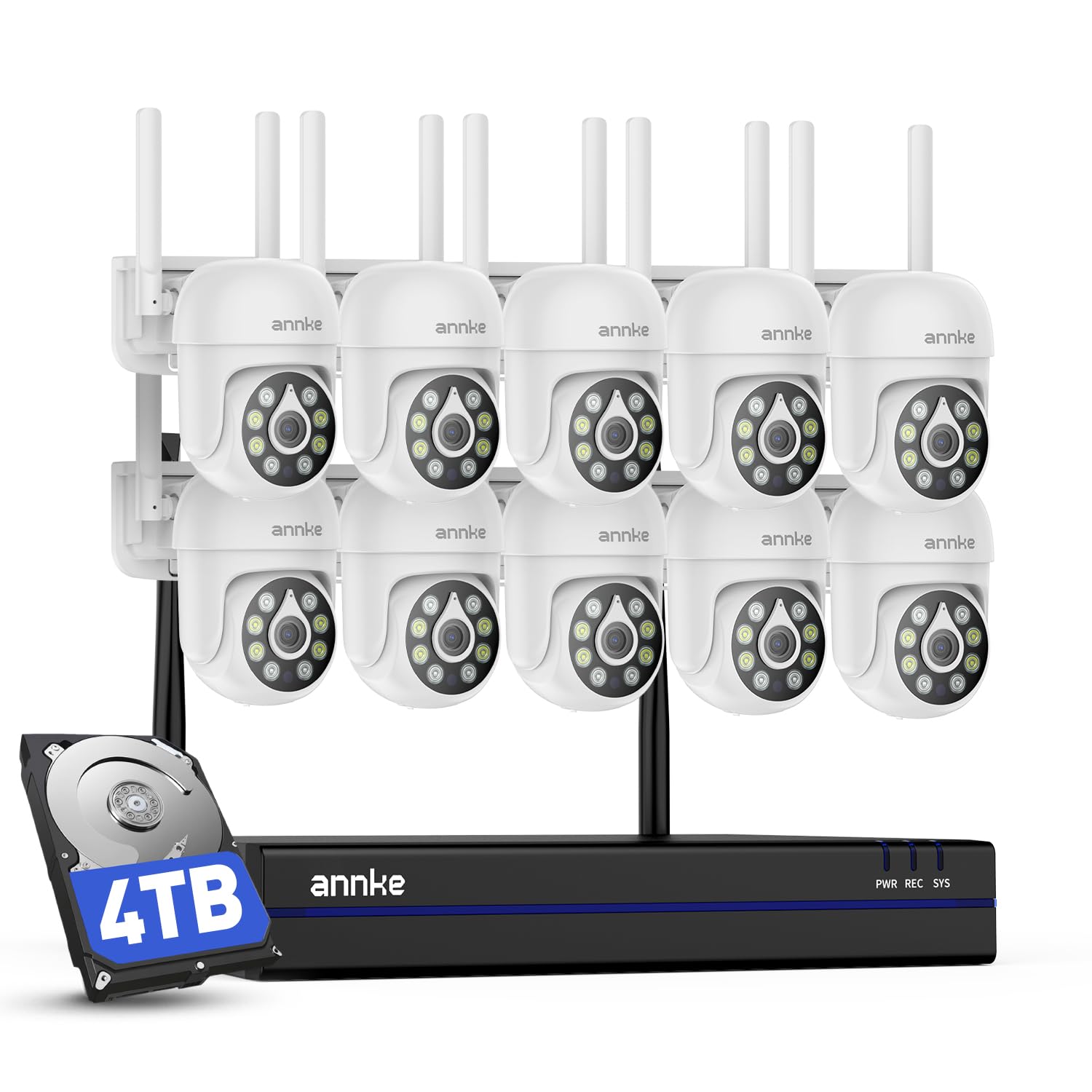 ANNKE Set di telecamere di sorveglianza da 5 MP, per esterni, Wi-Fi, 16 CH 4 K NVR con 10 telecamere PT, visione notturna a colori, audio bidirezionale, riconoscimento intelligente delle persone