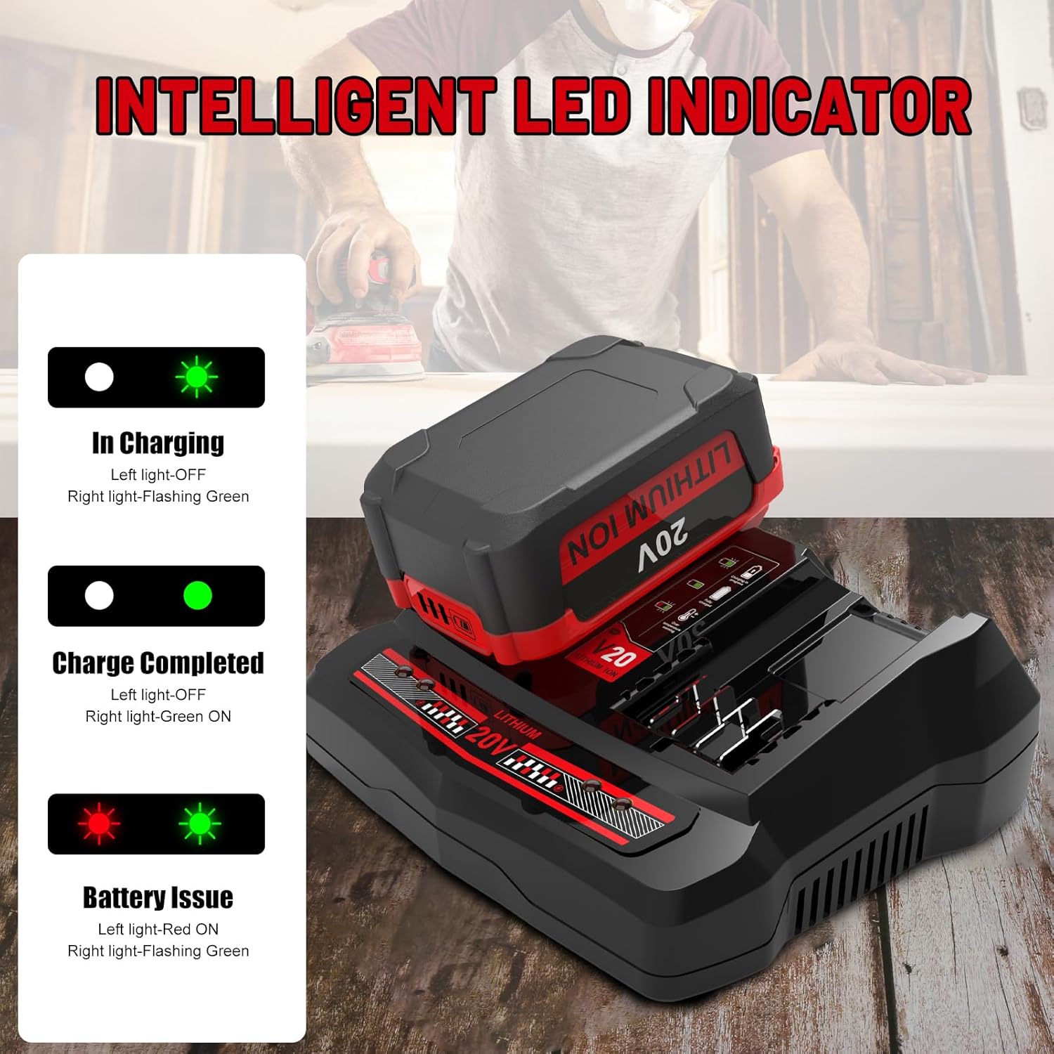 CMCB124 Dual Port V20 Charger for Craftsman V20 Battery CMCB202 CMCB204 CMCB205 Replacement for Craftsman 20V Battery Charger - Image 4