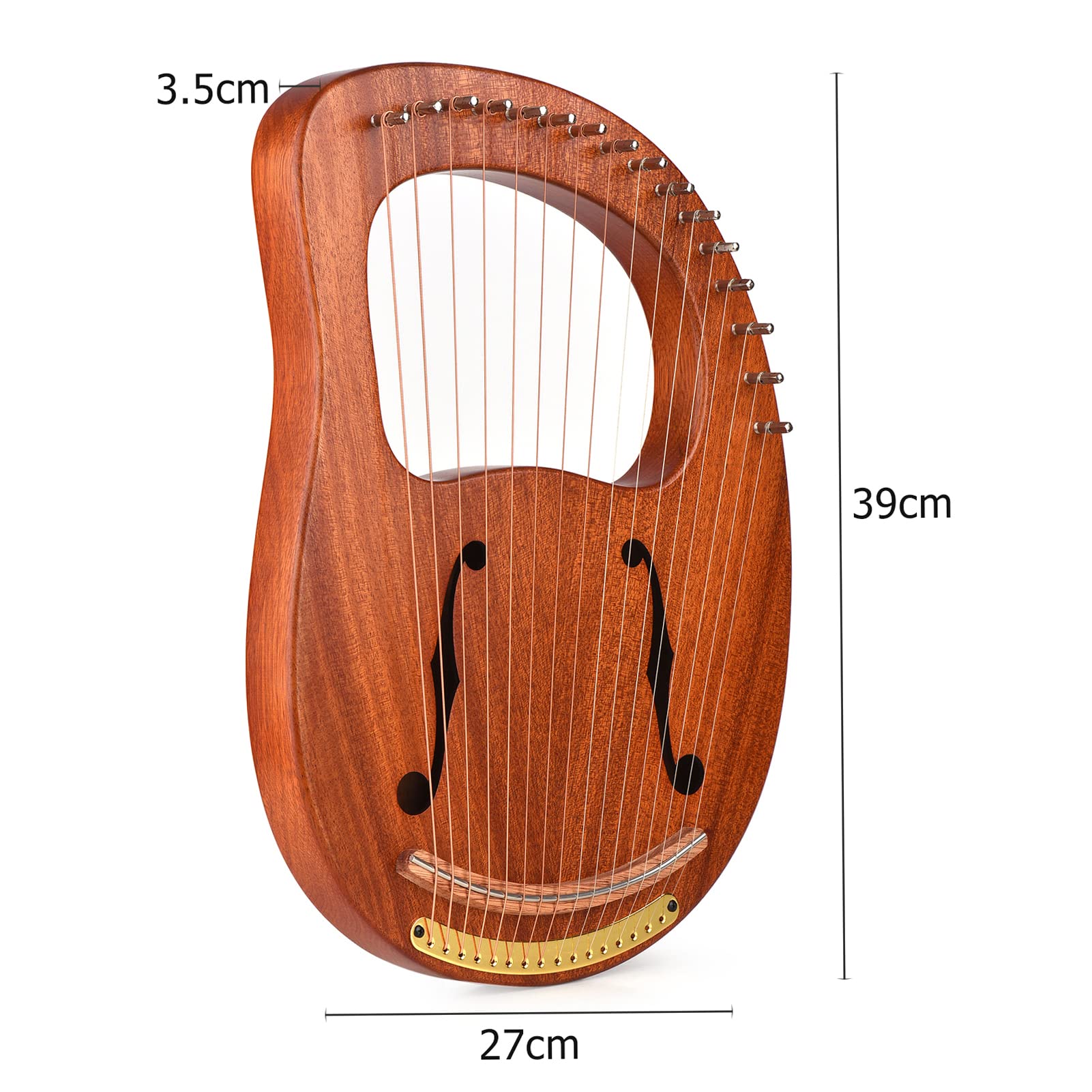 Arpa de lira, WH-16 Arpa de lira de madera de 16 cuerdas, cuerdas de metal, instrumento de cuerda de madera maciza con bolsa de transporte, llave de afinación, limpieza de cuerdas de repuesto, libro
