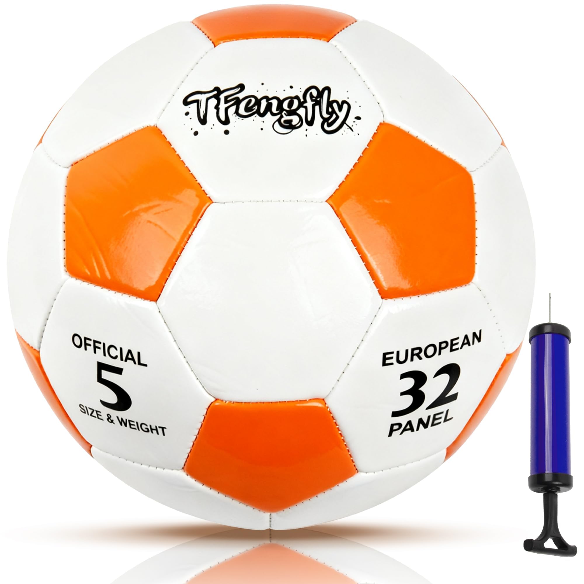 Photo 1 of Size 5 Soccer Ball with Pump--Training Recreation Youth Soccer Ball Size 5 Thicker PU Tight Weaved Soccer Ball for Adult Youth Boy Girl Outdoor/Indoor League Game Practice Training(White+Orange)