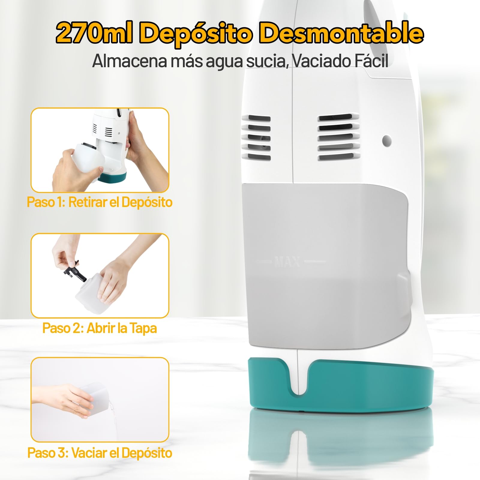 EAVE Limpia Cristales, Kit de Limpiacristales Electrico Mejorado con Escobillas de 17cm & 28cm, Limpiacristales con 40min de Autonomía & Tanque de Agua de 270ml, Apto para Ventanas, Baños, WC09(WH)