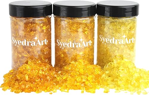 Miniatura 47 de Syedra - Juego de 3 piezas de vidrio triturado para manualidades, arte de resina, piezas de espejo de color triturado, 1 libra (amarillo)