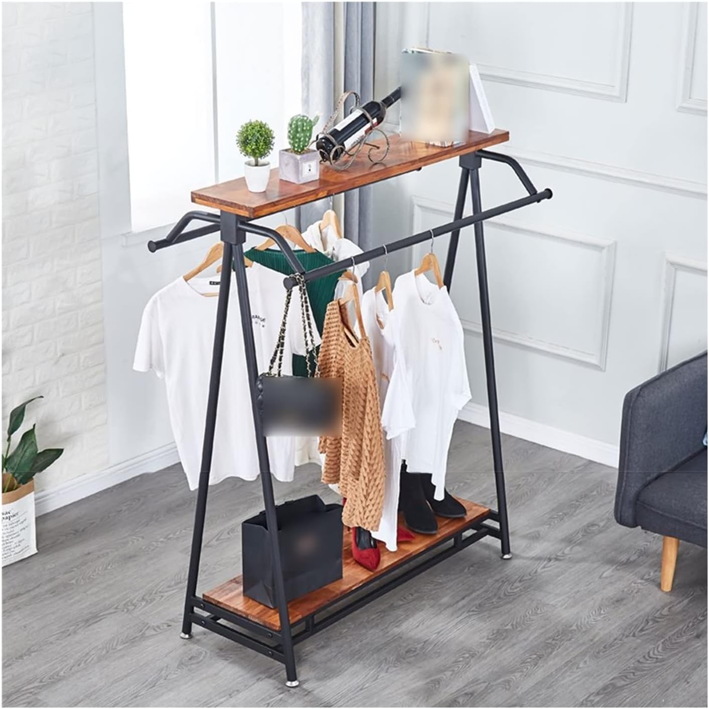 Coat Rack Stand with Double Rail, Large Capacity Organizer for Clothing Store, Retail Display, and Shoe Hat Handbag Scarf Storage