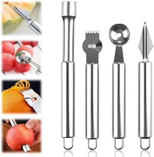 Lot de 4 Cuillères à Fruits en Acier Inoxydable 304 - Vide Pomme, Cuillère à Melon Parisienne, Zesteur et Découpe Fruit Gadgets - Pour Sculpture Créative de Fruits DIY, Accessoires de Cuisine