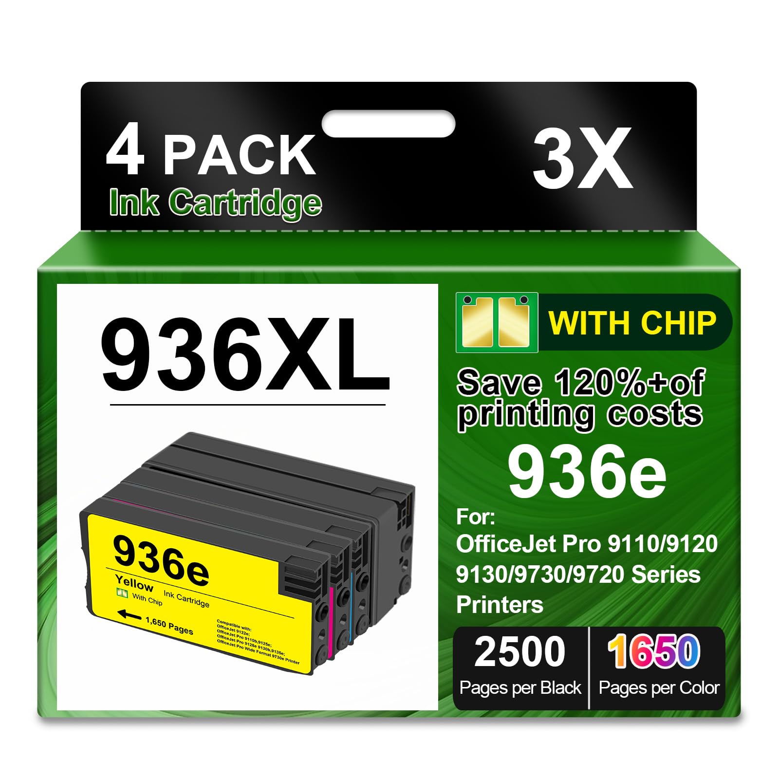 936XL 936e 936 Ink Cartridges for Printers Replacement for 936 Ink Cartridges Combo Pack Work with OfficeJet Pro 9125e 9120e 9730e 9130 9135e 9122e